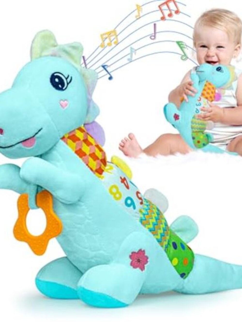 Baby Dino Musical Stuffed Animal Toys for 0-3-6-9-12 Months，Infant Dinosaur